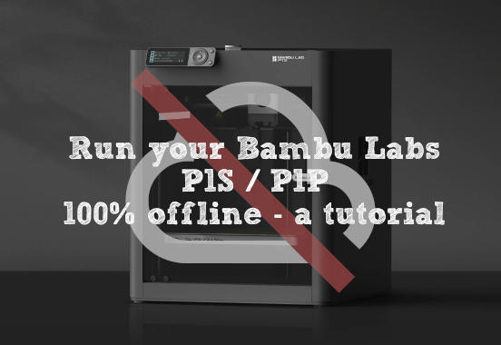 Bambu Labs 3D-Printer with a cloud icon that has a red line over it. Text: 