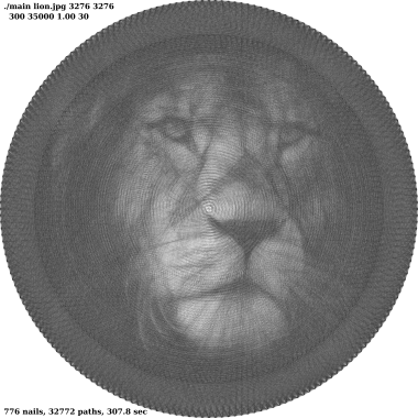 Lion head as string art